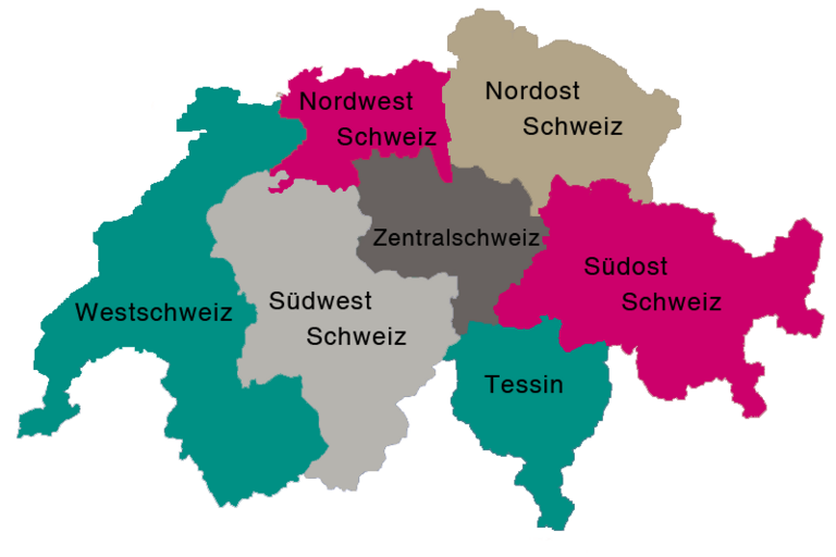 Schweizerkarte nach Regionen aufgeteilt