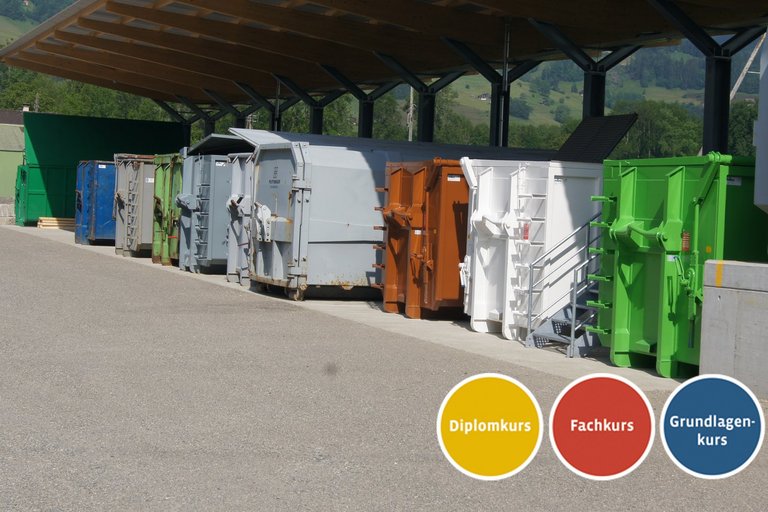 Recyclinghof mit grossen farbigen Containern